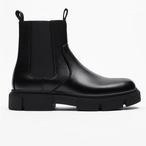 NWT. Zara Man Black Lug Sole Boots with Topstitching Detail. Size 10.